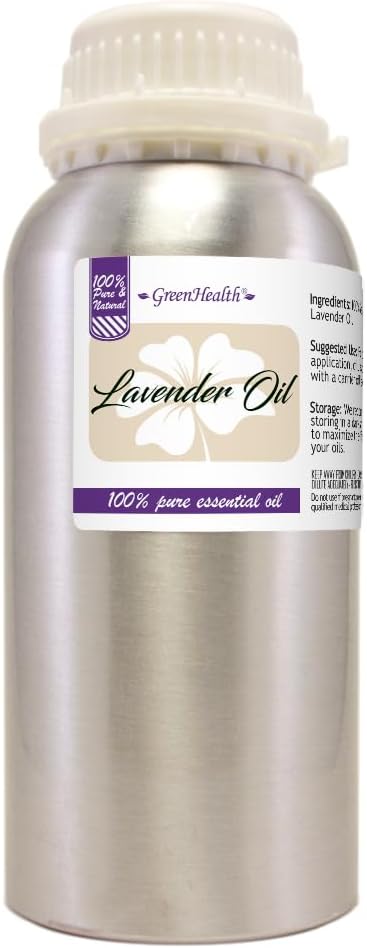 2 Bottles – GreenHealth Lavender Essential Oil – 16 fl oz Each (32 fl oz Total) – 100% Pure & Uncut – Aluminum Bottles – Bulk Lavender Oil for Diffuser, Aromatherapy, Soap Making & Candles (Pack of 2)