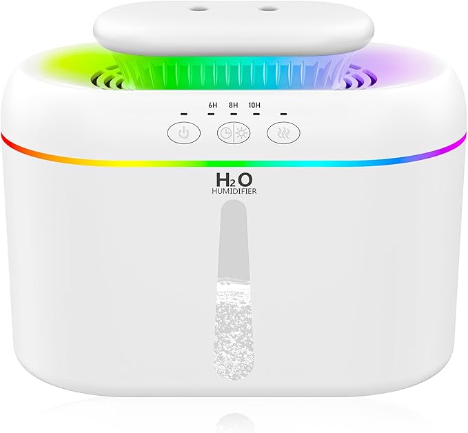 2L humidifiers for bedroom humidifier Home Ultra-Quiet 28 dB Quiet Supersized Cool Mist Air Humidifier for Baby Nursery，Dual Nozzie，Easy to Clean & Fill, 7 Color NightLight (White)
