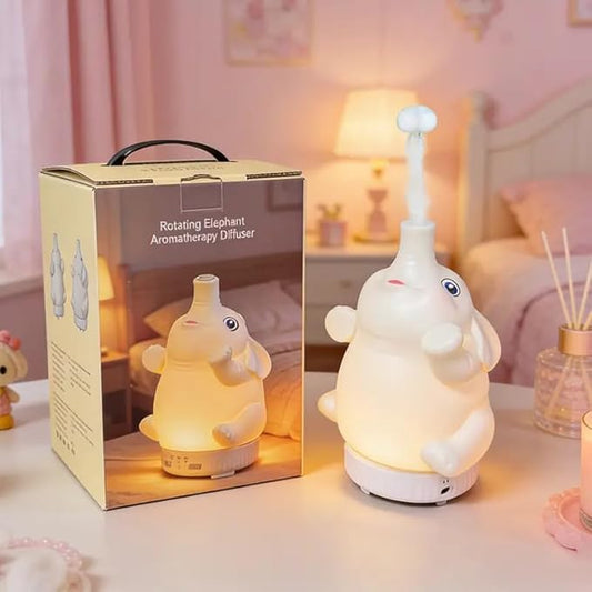 Morbou Rotating Elephant Diffuser with Color Gradient Light, Ultrasonic Silent Essential Oil Diffuser for Home Bedroom and Office, Cute Decorative Humidifier with Remote Control