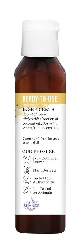 Aura Cacia Ready-to-Use Frankincense Essential Oil in Fractionated Coconut Oil | GC/MS Tested for Purity | 4 fl. oz.