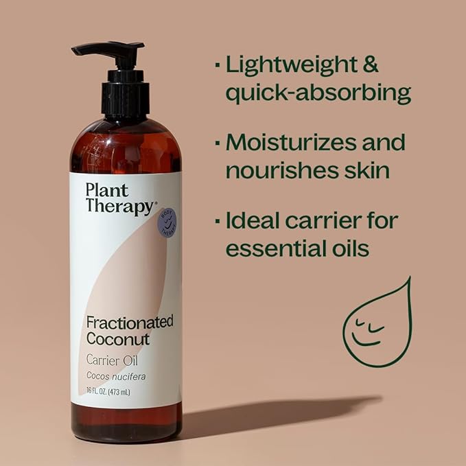 Plant Therapy Fractionated Coconut Oil for Skin, Hair, Body, Face, Diluted Essential Oils, 100% Pure, Natural Moisturizer, Massage & Aromatherapy for Men and Women Liquid Carrier Oil 16 oz
