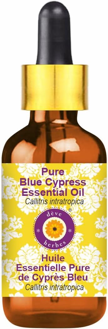 dève herbes Blue Cypress Essential Oil (Callitris intratropica) with Glass Dropper | Pure | Non-Sticky | Non-Greasy | Lightweight | Men & Women | All Skin Types | Steam Distilled 15ml (0.5 oz)
