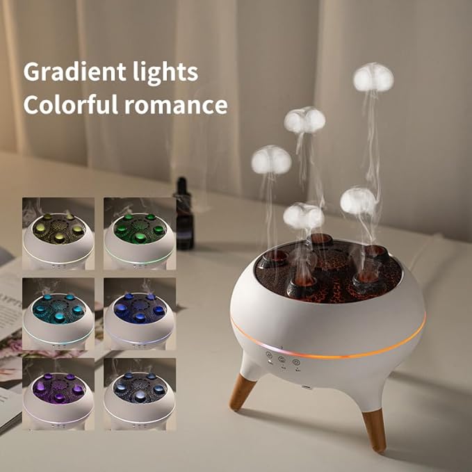 Dynamic Jellyfish Diffuser, 250ML Cool Mist Humidifier with 7 Color-Changing Lights, Smoke Ring Effect, Remote Control and 4/8H Timer Setting for Home Bedroom Office Yoga,Auto Shut-Off