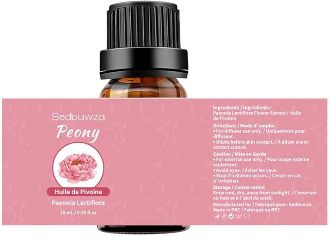 Sedbuwza Rose Peony Essential Oil Set, Rose Fragrance Oil Peony Scent Oil Set for Diffuser, Aromatherapy, Massage, Soap, Candle Making 2 x 10 ml