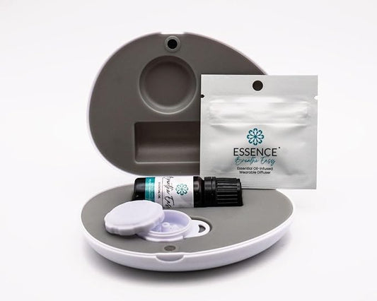 Essence Pearl Travel Case | Breathe Easy Essential Oil | Aromatherapy Nasal Diffuser & Essential Oil Carrying Case | Peppermint & Eucalyptus Blend | Travel-Friendly Kit | White Pod