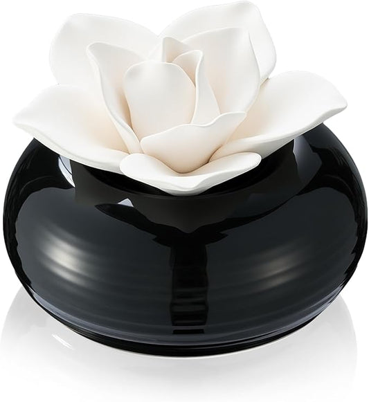 Honeydak 1 Pcs Reedless Ceramic Diffuser Set, Porcelain White Flower Aromatherapy Essential Oil Diffuser for Home Office Bathroom Tabletop Decor, Non-Electric, Valentines Day Gift (White Lotus)