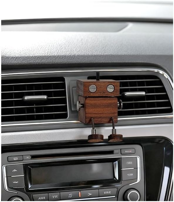 Car Air Diffuser - 2-in-1 Shaking Wooden Man Figurine & Refillable Aroma Vent Clip with 5ml Capacity + 5 Sticks, Walnut Wood Essential Oil Air Freshener, Car Dashboard Decor Gift for Driver