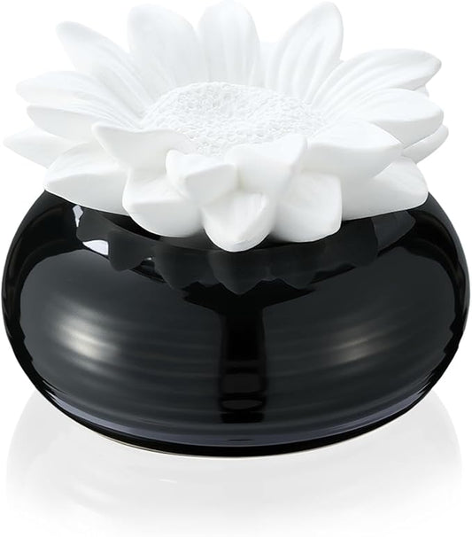 Honeydak 1 Pcs Reedless Ceramic Diffuser Set, Porcelain White Flower Aromatherapy Essential Oil Diffuser for Home Office Bathroom Tabletop Decor, Non-Electric, Valentines Day Gift (Daisy Flowers)