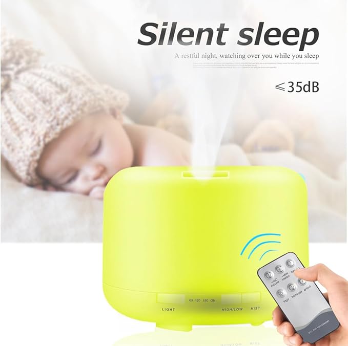 500ml Essential Oil Diffuser with Remote Control, Premium Ultrasonic Aromatherapy Diffusers Scent Humidifier Vaporizer Auto-Off Timer for Large Room Home, Yellow (White)