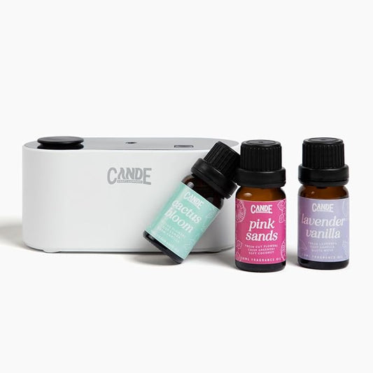 CE CRAFT Waterless Travel Diffuser Gift Set - Rechargeable Diffuser for Aromatherapy - Includes 3 Fragrance Oils - Fragrance Dispenser for Office and Home - Floral, White