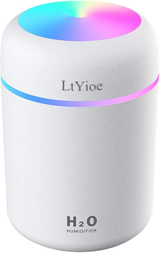 LtYioe Colorful Cool Mini Humidifier, USB Personal Desktop Humidifier for Car, Office Room, Bedroom,etc. Auto Shut-Off, 2 Mist Modes, Super Quiet. (White)