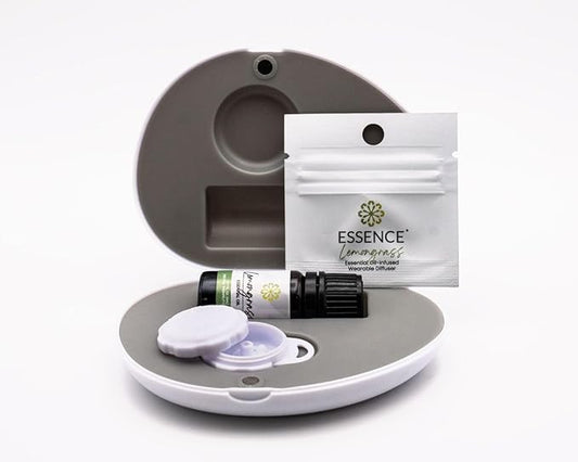 Essence Pearl Travel Case | Lemongrass Essential Oil | Aromatherapy Nasal Diffuser & Essential Oil Carrying Case | Refreshing Lemongrass Scent | Travel-Friendly Kit | White Pod