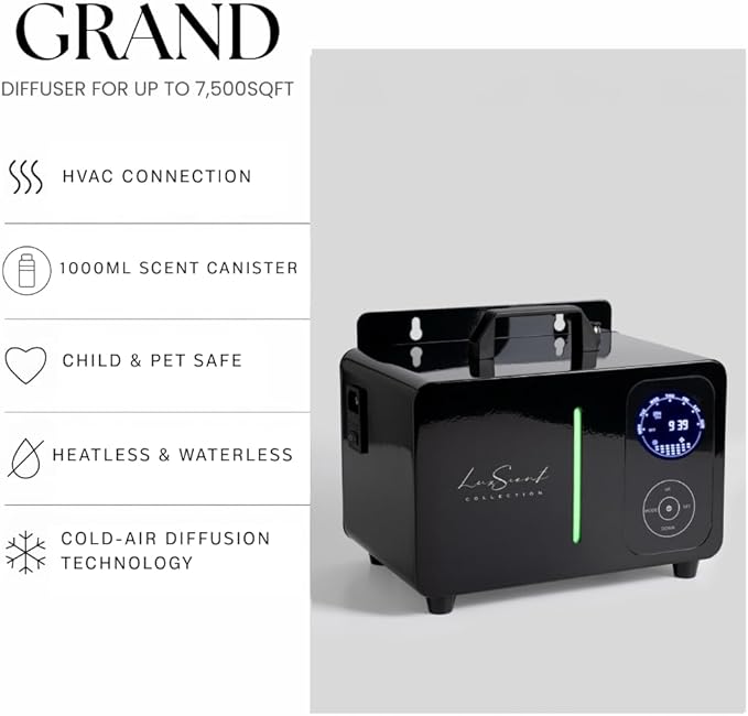 Museum Aroma Diffuser for up to 7500 sqft - HVAC conection Luxury Aroma Diffuser, Heatless, Waterless, Smart Timer, No Residue - Luxscent Collection Scenting System for Home, Office or Business