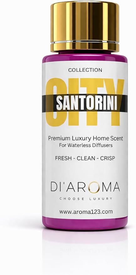 Di'Aroma Aroma Oil Blend Santorini 60ml 2 Fl Oz – Premium Diffuser Oil for Home, Waterless & Essential Oil Diffusers, Long Lasting Home Fragrance, City Collection, Made in USA (2 Fl Oz, Santorini)