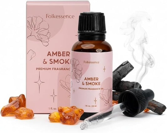 Folkulture Woody Essential Oil Blend | 30 ml - 1.01 Fl Oz Sensual Aromatherapy Oil with Dropper | Premium Home Fragrance Diffuser Oil for Relaxation, Gift for House Warming | Amber & Smoke