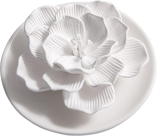 Essential Oil Passive Flower Diffuser -Non-Electric Porcelain Aromatherapy Diffusers for Small Mini Room, Desk Decorative, Bathroom (Hibiscus)