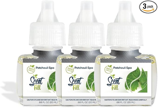 Scent Fill 100% Natural Patchouli Spa Plug in Air Freshener, Scented Oil Refills, 3 Refills