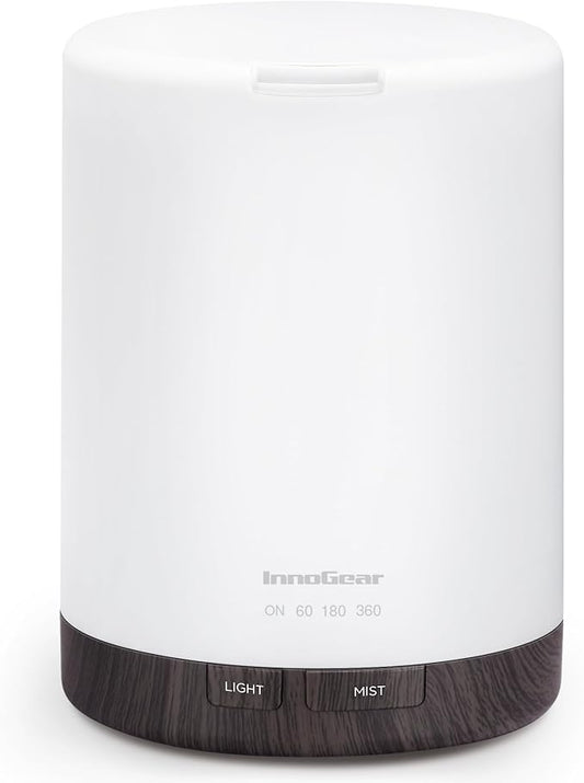 InnoGear 300ML Essential Oil Diffuser, Premium 5-in-1 Ultrasonic Aromatherapy Diffusers Scent Humidifier Aroma Diffuser Vaporizer Auto-Off Timer for Room Office Home, Brown, Medium