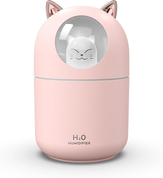 SOONHUA Cute Cat Essential Oil Diffuser, Mini Aromatherapy Air Humidifier, Cute Small Waterless Auto Off Diffusers for Home Bedroom White (300ml)