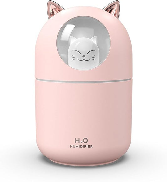 SOONHUA Cute Cat Essential Oil Diffuser, Mini Aromatherapy Air Humidifier, Cute Small Waterless Auto Off Diffusers for Home Bedroom White (300ml)
