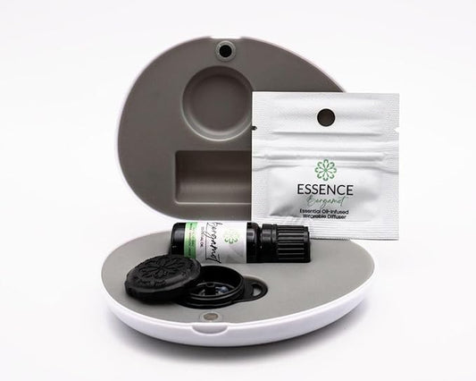 Essence Pearl Travel Case | Bergamot Essential Oil | Aromatherapy Nasal Diffuser & Essential Oil Carrying Case | Refreshing Citrus Scent | Travel-Friendly Kit | Black Pod