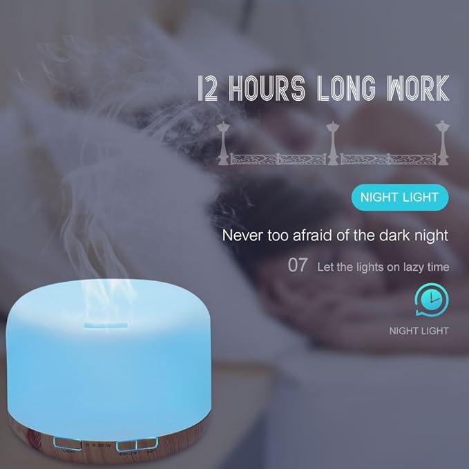 500ml Essential Oil Diffuser with Remote Control, Premium Ultrasonic Aromatherapy Diffusers Scent Humidifier Vaporizer Auto-Off Timer for Large Room Home, Yellow (Light Woodgrain)