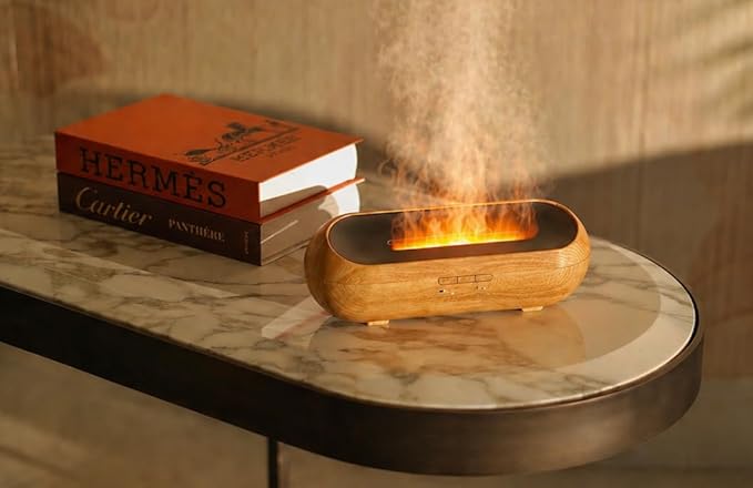 AquaAura Flame Effect Diffuser, 160ml Essential Oil Diffuser with Realistic Flame Mist, 7 LED Colors, Timer & Auto Shut-Off for Bedroom, Home, Office