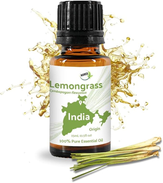 Lemongrass Essential Oil - Natural Aceite de Hierba Limón from Norex Flavours India - Lemongrass Essential Oils for Hair, Aromatherapy and Massage (15ml)