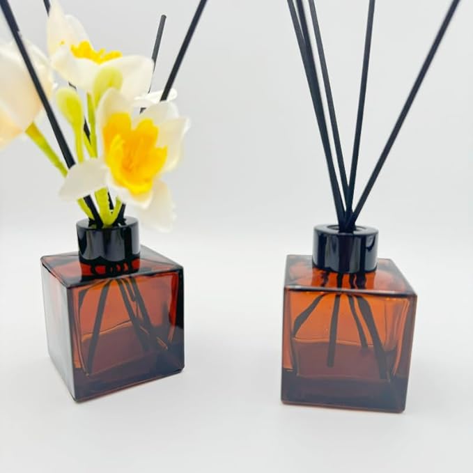 Empty Reed Diffuser Bottle and Black Reed Diffuser Sticks Refill Set for Bathroom Hotel Home Decoration (3, Brown, 100ml)