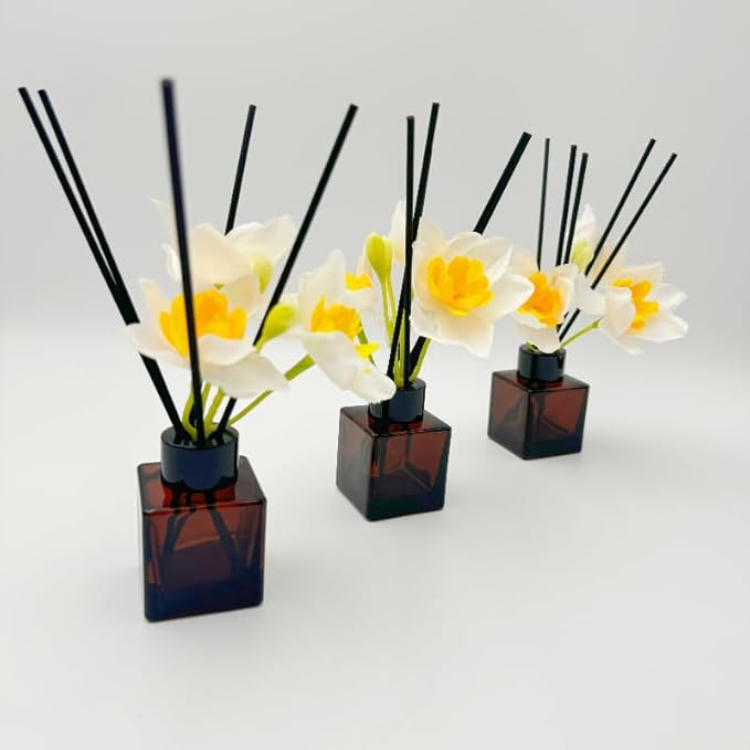 Empty Reed Diffuser Bottle and Black Reed Diffuser Sticks Refill Set for Bathroom Hotel Home Decoration (3, Brown, 50ml)