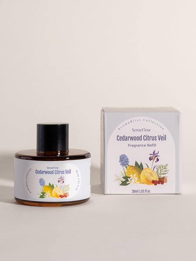Waterless Diffuser Oil Refill 1.02oz/30ml, Essential Oil Refill for SF101/SF101S Aroma Diffuser, Covers 1000 Sq Ft, 120-Day Natural Scent 1 Pack, Cedarwood Citrus Veil