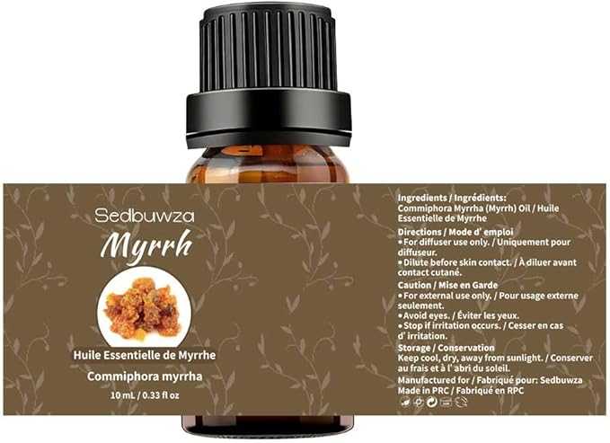 Sedbuwza Myrrh Frankincense Essential Oil Set, Myrrh Fragrance Oil Frankincense Scent Oil Set for Diffuser, Aromatherapy, Massage, Soap, Candle Making 2 x 10 ml