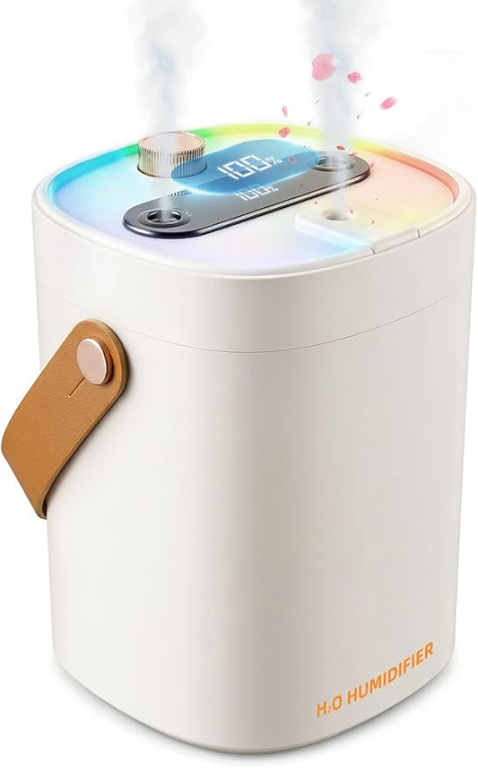 Humidifier for Bedroom, 2L Cool Mist Humidifier with Essential Oils Diffuser and Nightlight, Top Fill Humidifiers for Home, Auto Shut-Off, Carry Handle, Quiet Easy to Fill & Clean for Home