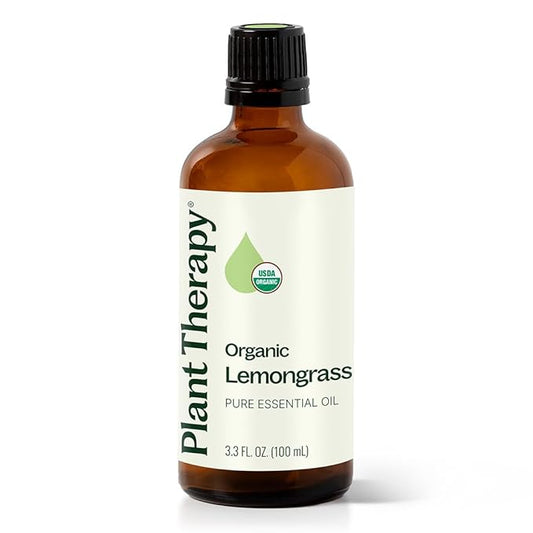 Plant Therapy Organic Lemongrass Essential Oil 100 mL (3.3 oz), 100% Pure, USDA Certified Organic, Undiluted, Aromatherapy, Deodorizing, and Immune Support