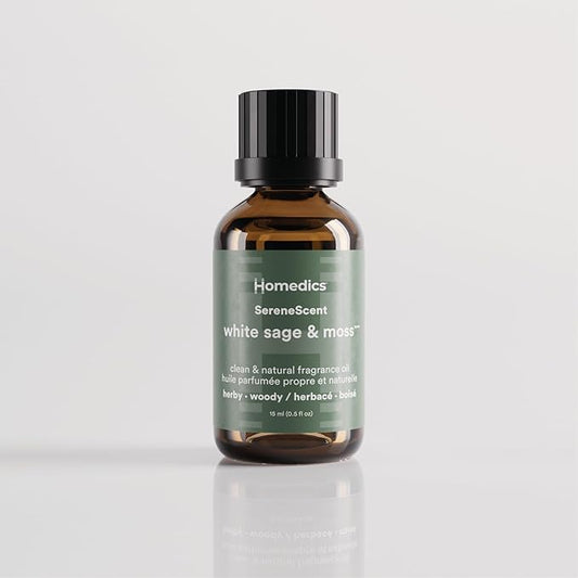 Homedics SereneScent White Sage & Moss Fragrance Oil 15ml | Herbal Woody Blend with Bergamot, Sea Salt & Lavender | USDA Biobased Essential Oil Diffuser Scent | Waterless Cold Air
