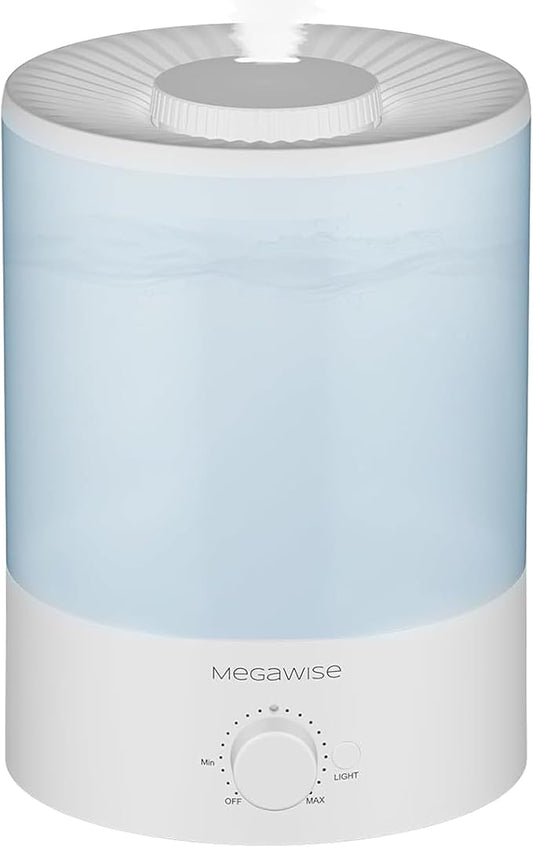 MegaWise Healthy Top-Refill Cool Mist Humidifiers for Bedroom, 24dB Ultrasonic Air Vaporizer with Water Filter for Baby [PP Material], Colorful Night Light,1 Gal Essential Oil Diffuser, Auto Shut Off