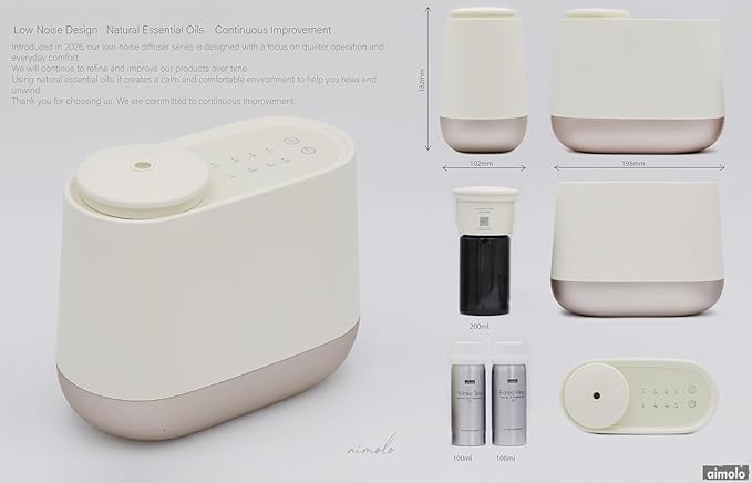Low Noise Waterless Aroma Diffuser (200ml) – Quiet & Relaxing for Sleep, Yoga, Office (Black – with 2 Oils)