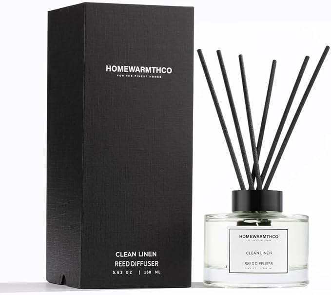 Clean Linen Reed Diffuser Set - Luxury Fragrance Reed Diffusers for Home. Office, Bathroom, Kitchen and Home Decor - Long-Lasting Scent with Non-Toxic Oils (5.63 oz, 160ml)