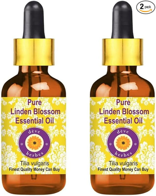 Deve Herbes Pure Linden Blossom Essential Oil (Tilia vulgaris) with Glass Dropper | Non-Sticky | Non-Greasy | Lightweight | Men & Women | All Skin Types | Steam Distilled 5ml X 2 (0.33 oz)