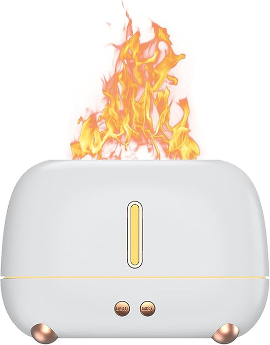 Flame Essential Oil Diffuser, 250ml Ultrasonic Aromatherapy Diffuser, Atomizer Humidifier with 7-Color LED Flame Night Light, Automatic Shutdown, Silent, for Home/Yoga/Office Use, Gifts (White)
