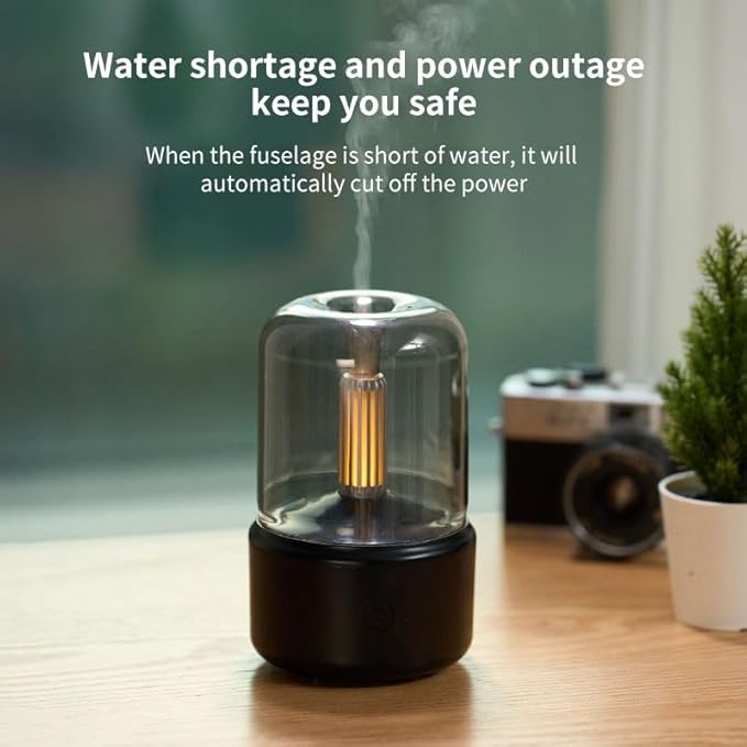 Candlelight Flame Air Diffuser,Portable Essential Oil Diffuser Noiseless 120ML Aroma Diffuser Waterless Auto-Off Protection for Spa Home Yoga Office Bedroom (Black)