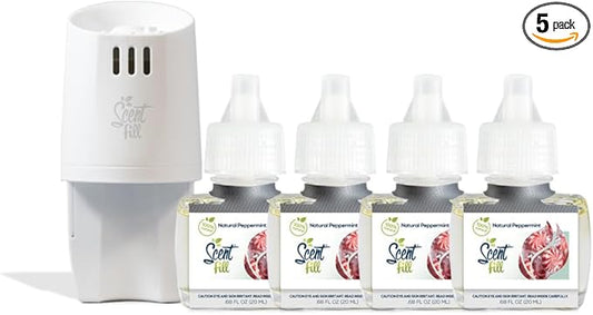 Scent Fill 100% Natural Fresh Peppermint Plug in Starter Kit, 4 Refills & Diffuser