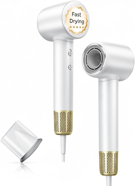 Hair Dryer, Professional 140000 RPM High-Speed Brushless Motor Negative Ionic Low Noise Blow Dryer for Fast Drying, Thermo-Control Quiet with Magnetic Nozzle for Home Travel Salon,White