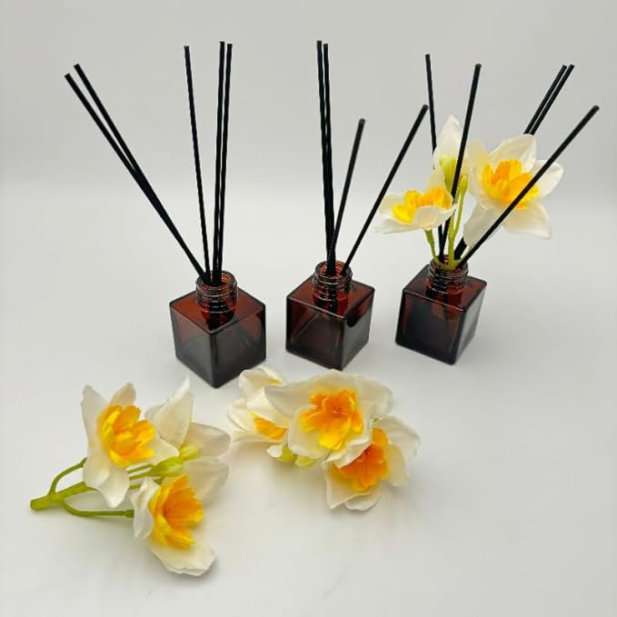 Empty Reed Diffuser Bottle and Black Reed Diffuser Sticks Refill Set for Bathroom Hotel Home Decoration (3, Brown, 50ml)