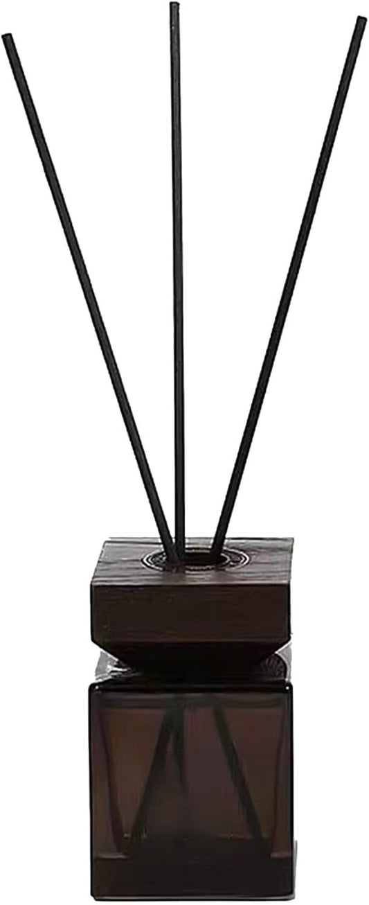 TOYANDONA Square Rattan Aroma Diffuser Bottle Kit 100ml Glass Refillable No Fire Aromatherapy Container with White Waxwood Lid and Reed Sticks for Home Fragrance