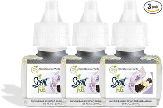 Scent Fill 100% Natural Lavender Vanilla Plug in Air Freshener, Scented Oil Refills, 3 Refills
