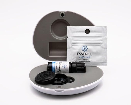 Essence Pearl Travel Case | Peppermint Essential Oil | Aromatherapy Nasal Diffuser & Essential Oil Carrying Case | Invigorating Peppermint Scent | Travel-Friendly Kit | Black Pod