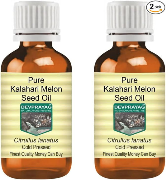 DEVPRAYAG Kalahari Melon Seed Oil (Citrullus lanatus) | Cold Pressed | Pure | Natural | for Diluting Essential Oils | for Hair, Skin & Massage | Non-Sticky| Lightweight| Unisex | 30ml X 2 (2 oz)