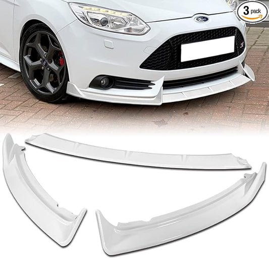 3PCS Front Bumper Lip Kit fit for Compatible with 2012-2014 Ford Focus ST MK3, GT-Style Splitter Trim Protection Spoiler, Air-Dam-Chin-Diffuser (Painted White)
