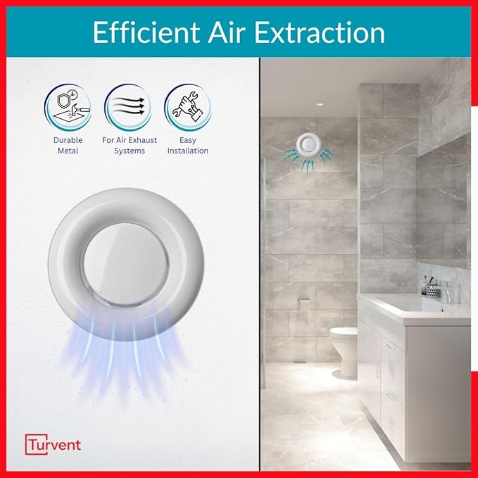 4 inch White Metal Diffuser - Adjustable Vent for Wall - Ceiling Duct Cover - Exhaust Air Valve - Round Ventilation Covers for Bathroom Kitchen Garage